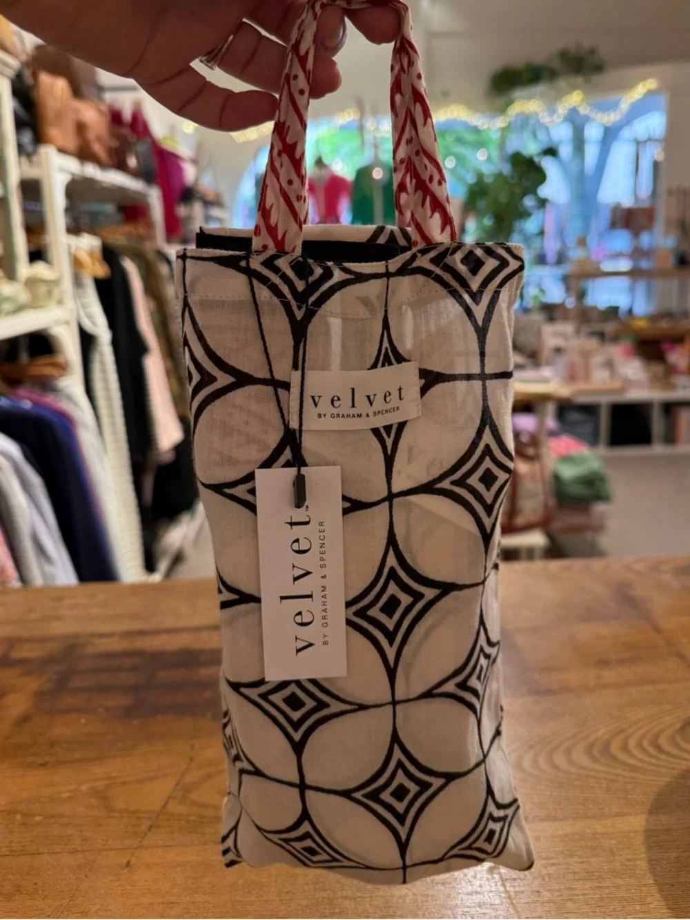 Printed Black & Cream Wrap Skirt with Red Trim - Picture 5 of 6